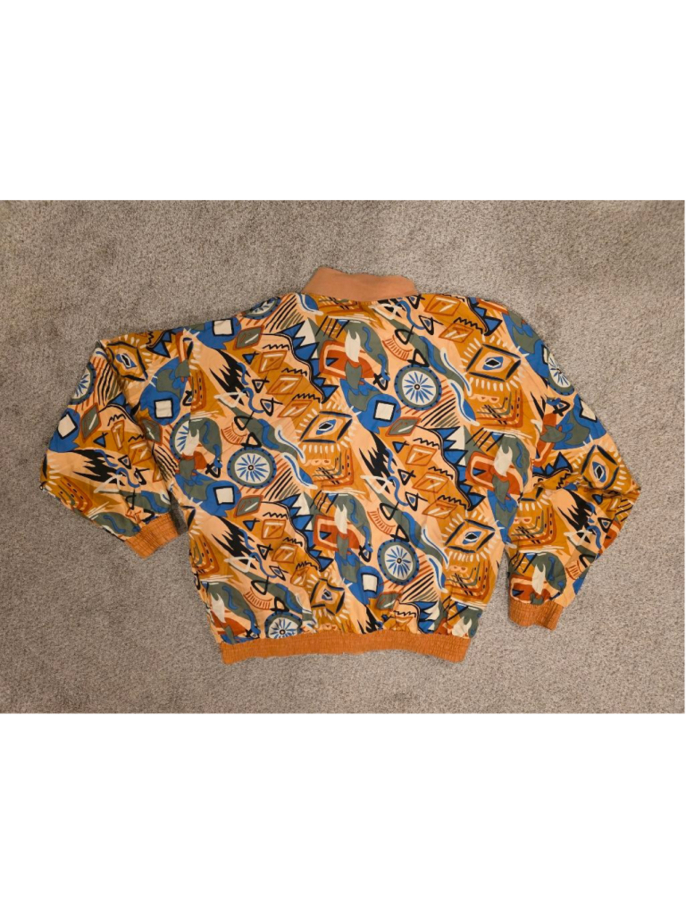 Women's Vintage Casual Isle Silk Abstract Print Bomber Jacket Large - Picture 6 of 7